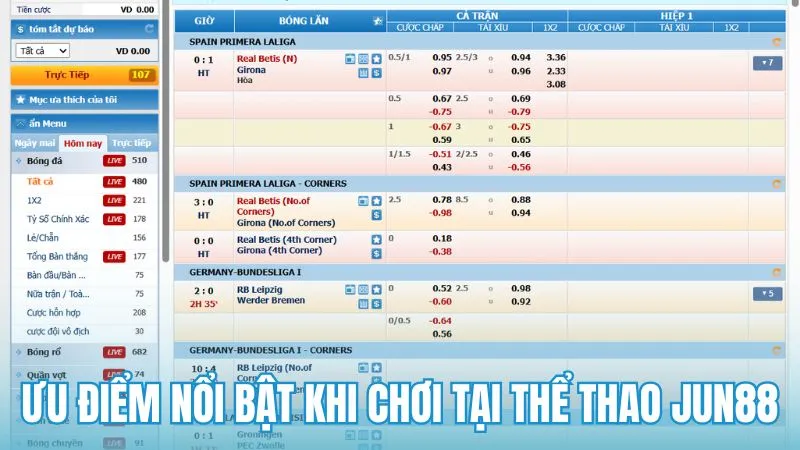 Ưu điểm nổi bật khi chơi tại Thể thao Jun88